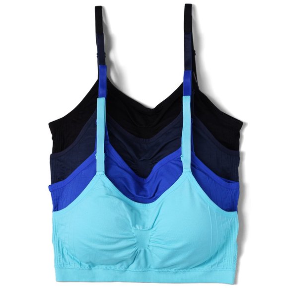 4-Pack Nylon-Spandex Comfort Cami Bra Pullover Design K0100 Black/Blues New NWT